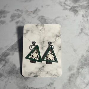 Handcrafted Green Snowflake Tree Earrings with Ball Posts and Butterfly Backs
